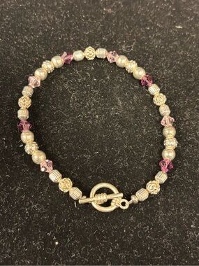 Pretty Purple Crystal and Silver Bead Toggle Bracelet